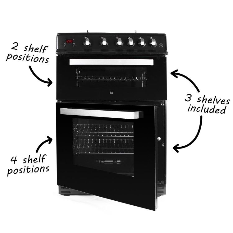 electriQ 60cm Double Oven Gas Cooker - Black