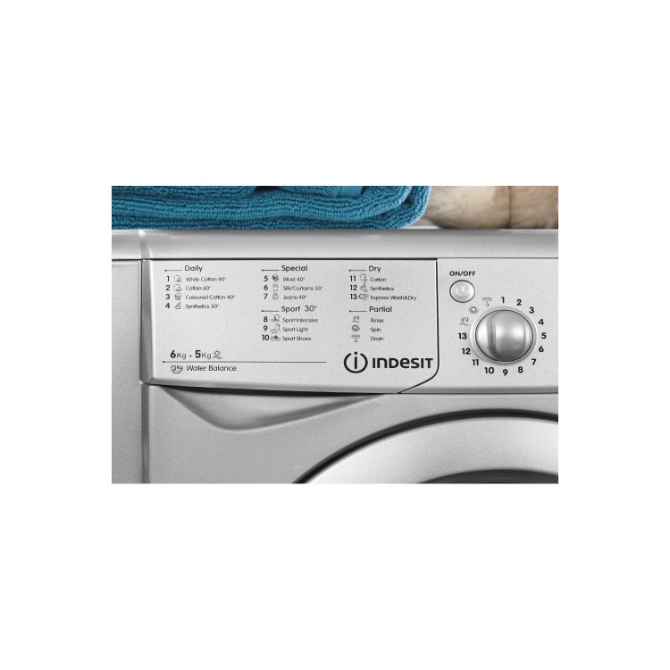 INDESIT IWDC6125S EcoTime 6kg Wash 5kg Dry 1200rpm Freestanding Washer Dryer - Silver