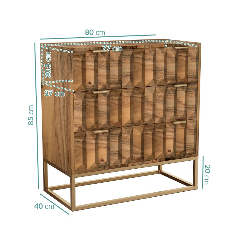 Miller Solid Mango Wood Chest of Drawers - 3 Drawer
