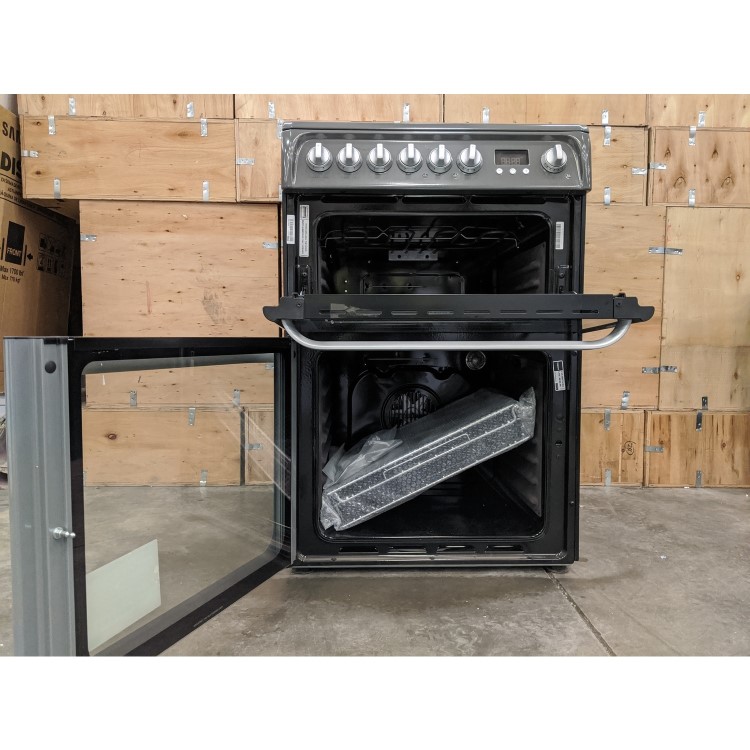 Refurbished Hotpoint Ultima HUE61GS 60cm Double Oven Electric Cooker with Ceramic Hob Graphite