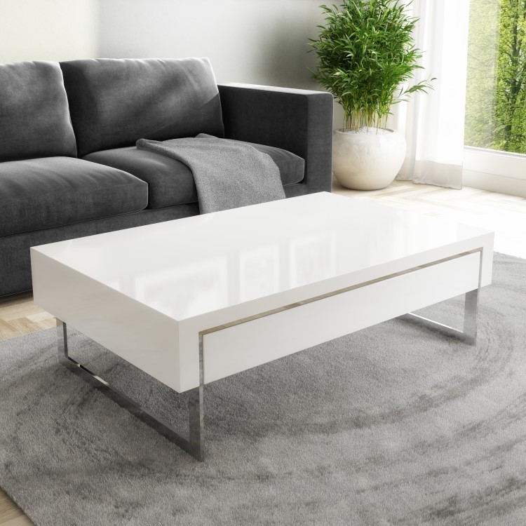 White Gloss Coffee Table with Storage Drawers - Evoque