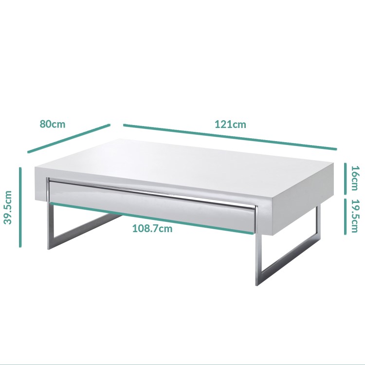 White Gloss Coffee Table with Storage Drawers - Evoque