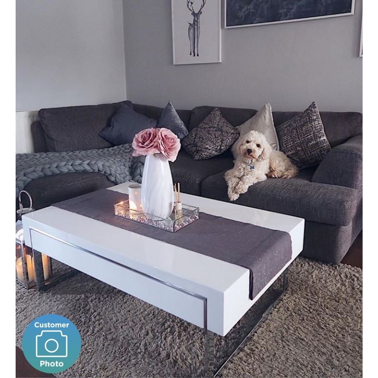 White Gloss Coffee Table with Storage Drawers - Evoque