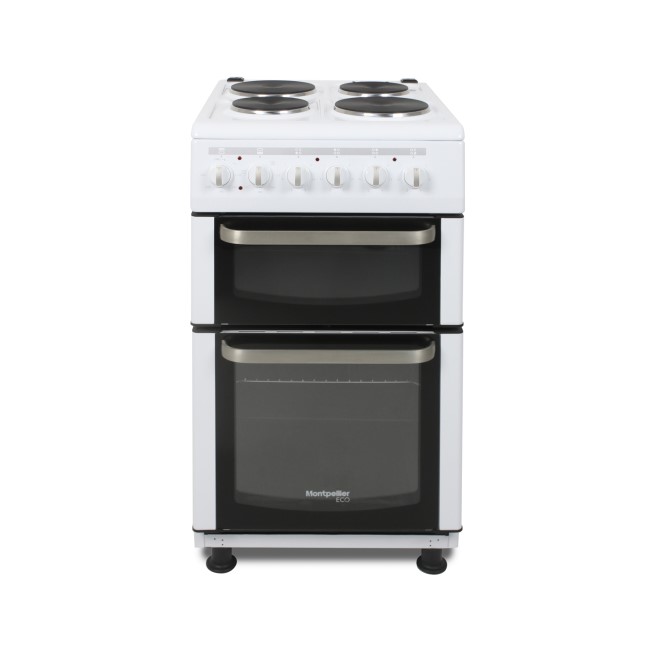 Montpellier TCE51W 50cm Electric Double Cavity Cooker With Solid Hotplate Hob - White