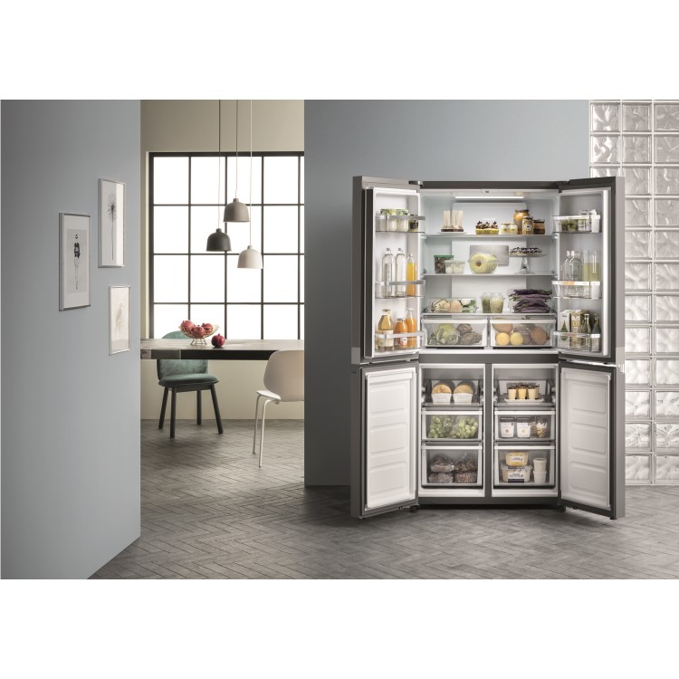 Hotpoint HQ9E1L American-style Frost Free Fridge Freezer With Touch Controls - Stainless Steel Look