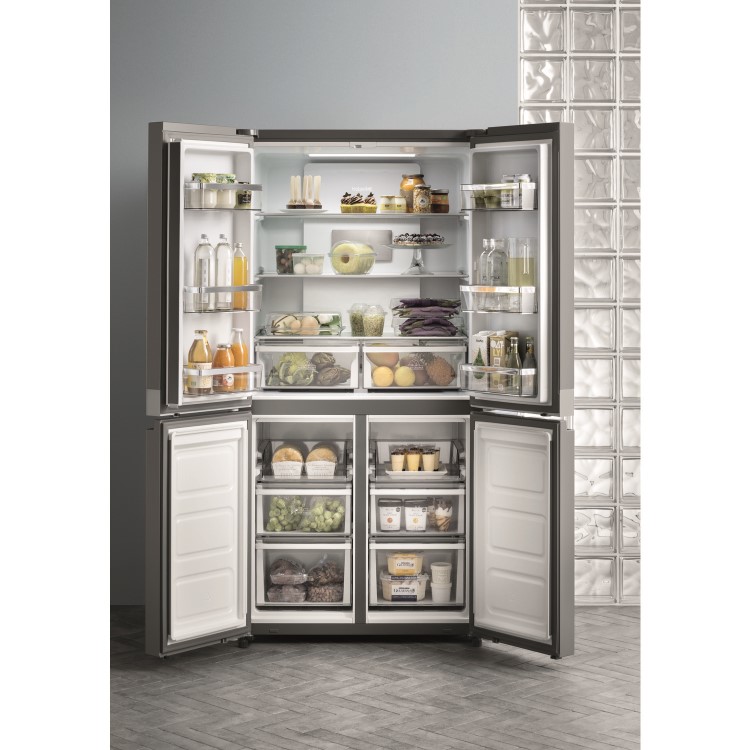 Hotpoint HQ9E1L American-style Frost Free Fridge Freezer With Touch Controls - Stainless Steel Look