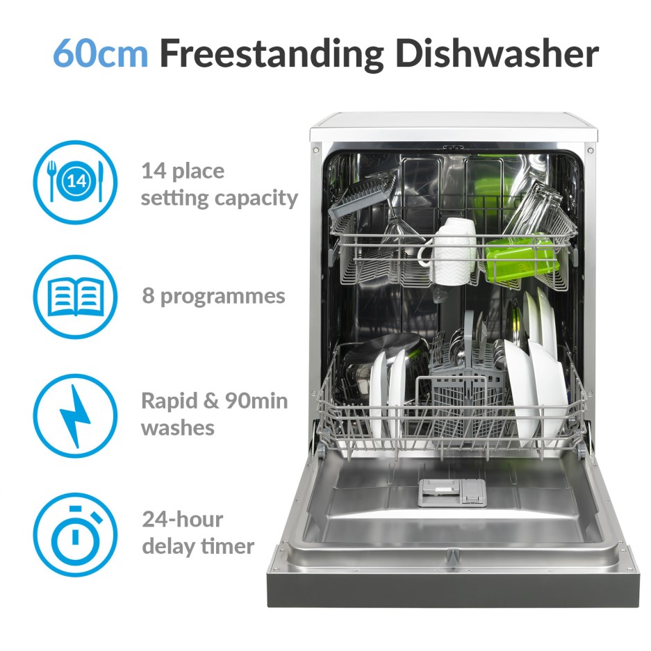 electriQ Freestanding Dishwasher - Silver - BuyItDirect.ie