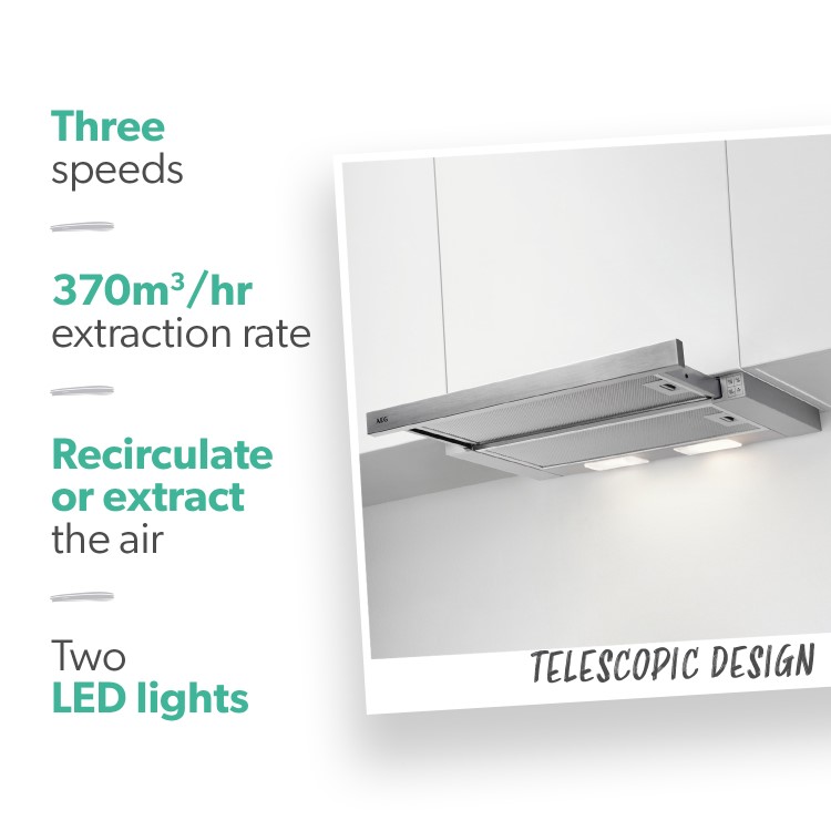 AEG DPB3631S 60cm Telescopic Canopy Cooker Hood - Stainless Steel