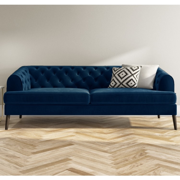 Chesterfield Sofa in Navy Blue Velvet - 3 Seater - Inez