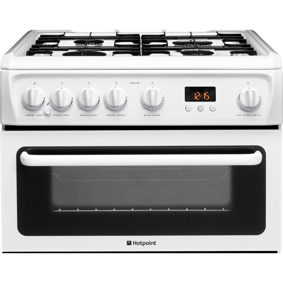 Hotpoint HAGL60P 60cm Double Oven Gas Cooker With Lid White