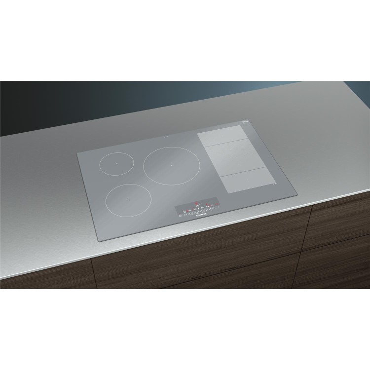 Refurbished Siemens EX879FVC1E iQ700 81cm 5 Burner Induction Hob Silver Glass