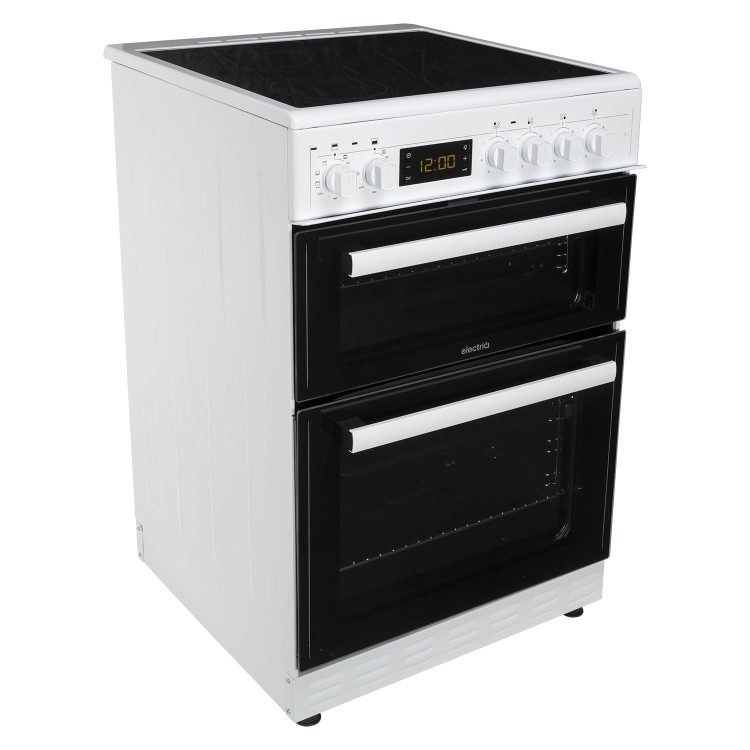 electriQ 60cm Double Oven Electric Cooker with Programmable Timer - White