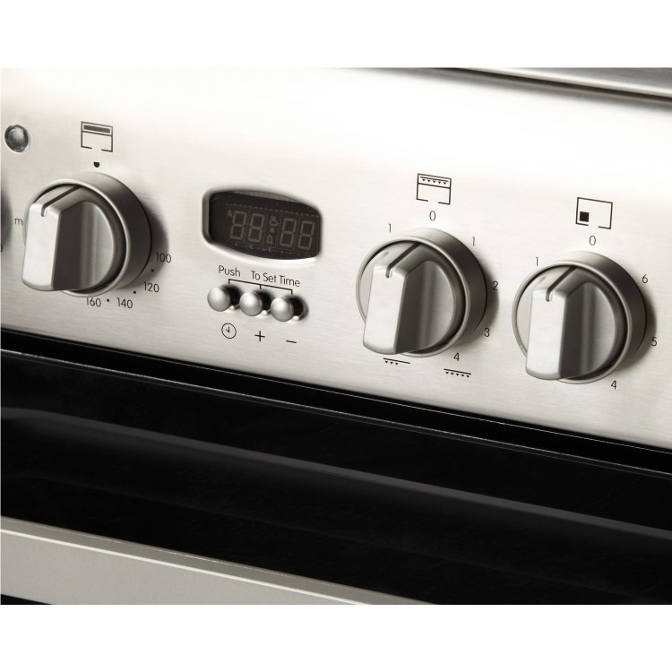 Indesit 60cm Double Oven Electric Cooker with Ceramic Hob - Stainless Steel
