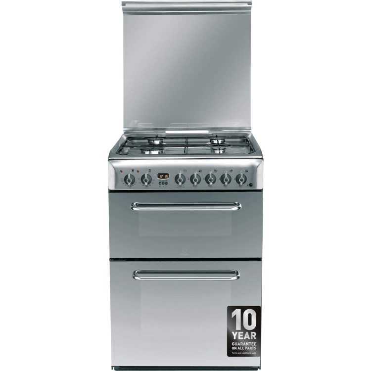 Refurbished Indesit KDP60SES 60cm Double Oven Dual Fuel Cooker Stainless Steel