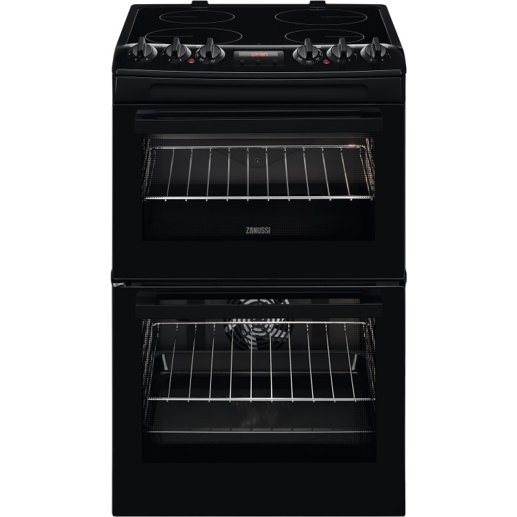GRADE A1 - Zanussi ZCV46250BA 55cm Double Oven Electric Cooker With Ceramic Hob - Black