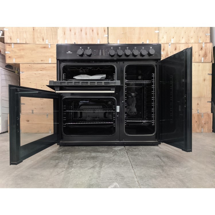 Refurbished New World NW90DF3BL 90cm Dual Fuel Range Cooker Black