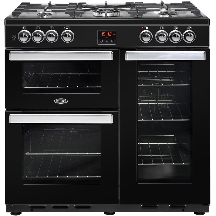 Refurbished Belling Cookcentre 90DFT 90cm Dual Fuel Range Cooker Black