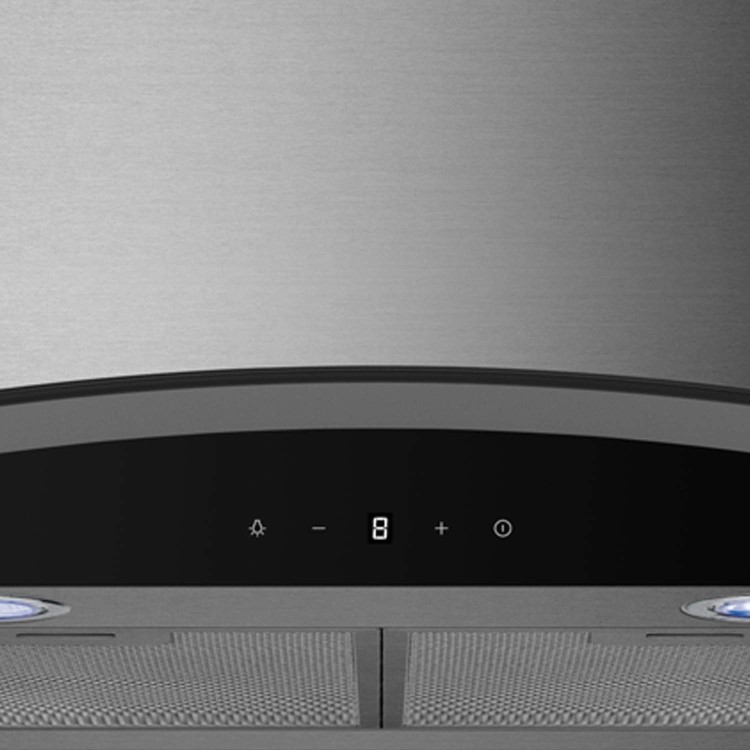 Refurbished electriQ EIQCURV90SCTOUCH 90cm Curved Glass Touch Control Chimney Cooker Hood Stainless Steel