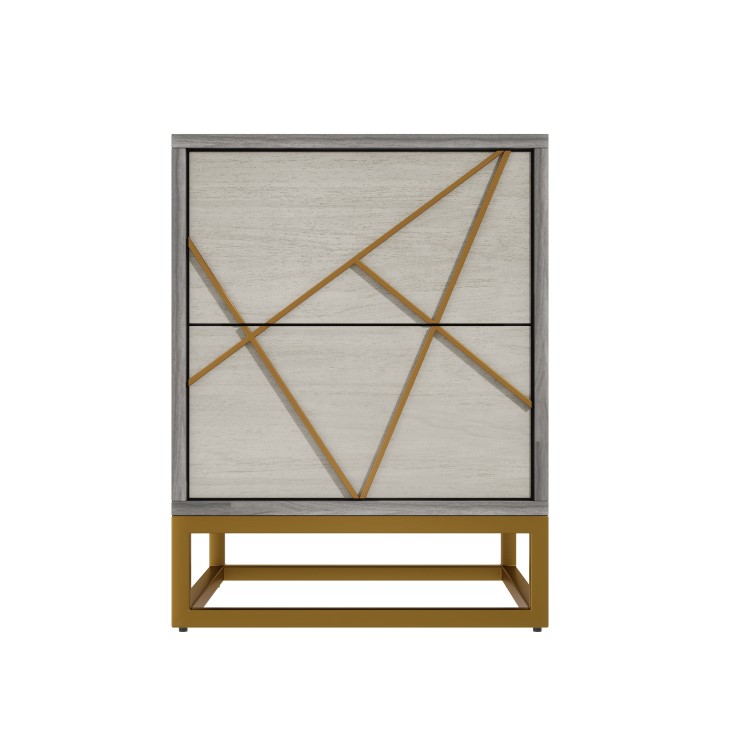 Zhara 2 Drawer Bedside Table in Grey with Gold Painted Wooden Trim