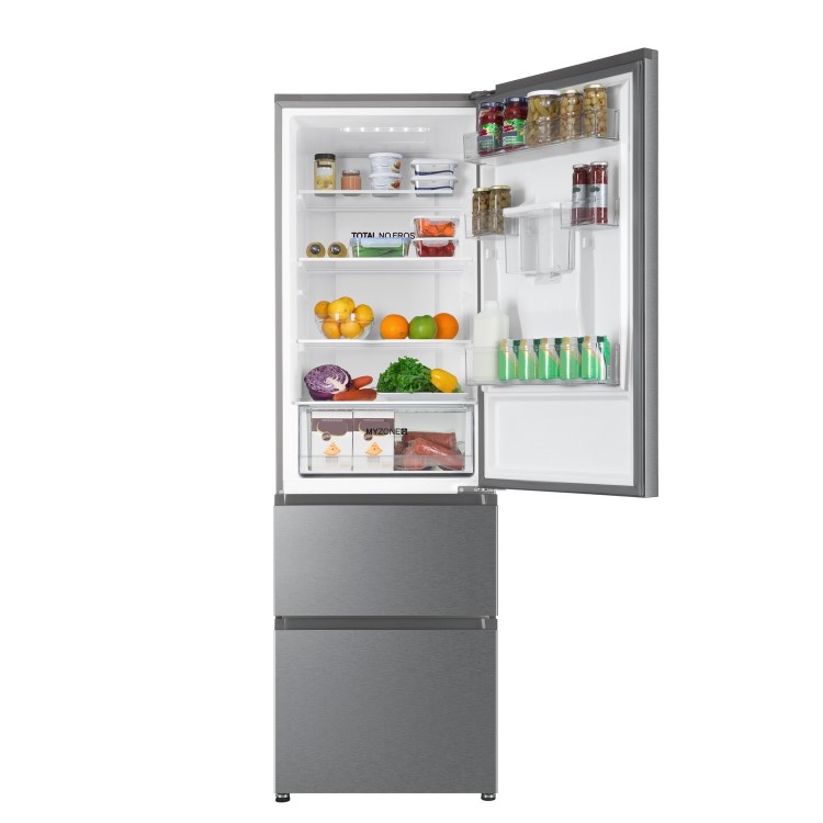 Refurbished Haier HTR3619FWMP Freestanding 345 Litre 70/30 Fridge Freezer Stainless Steel