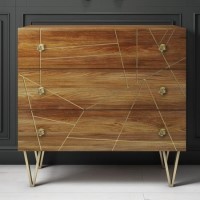 GRADE A1 - Halo 3 Drawer Chest of Drawers with Brass Inlay in Natural Honey 