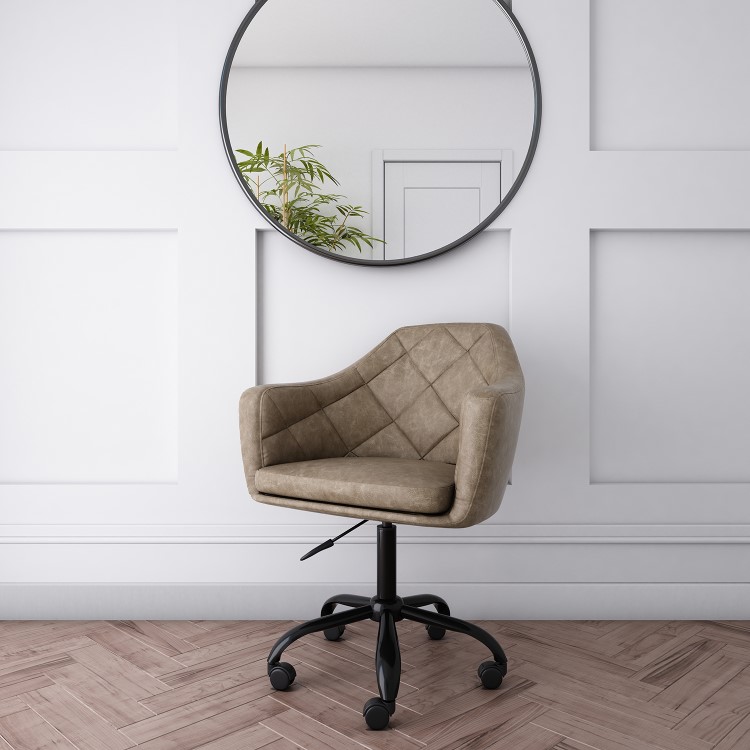 Beige Faux Leather Office Chair with Swivel Base - Marley