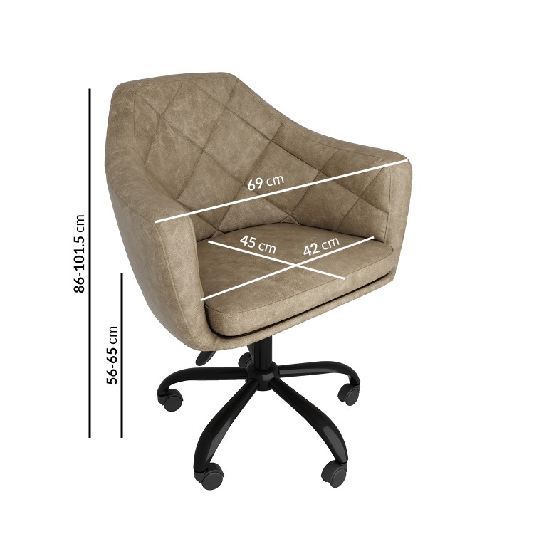 Beige Faux Leather Office Chair with Swivel Base - Marley