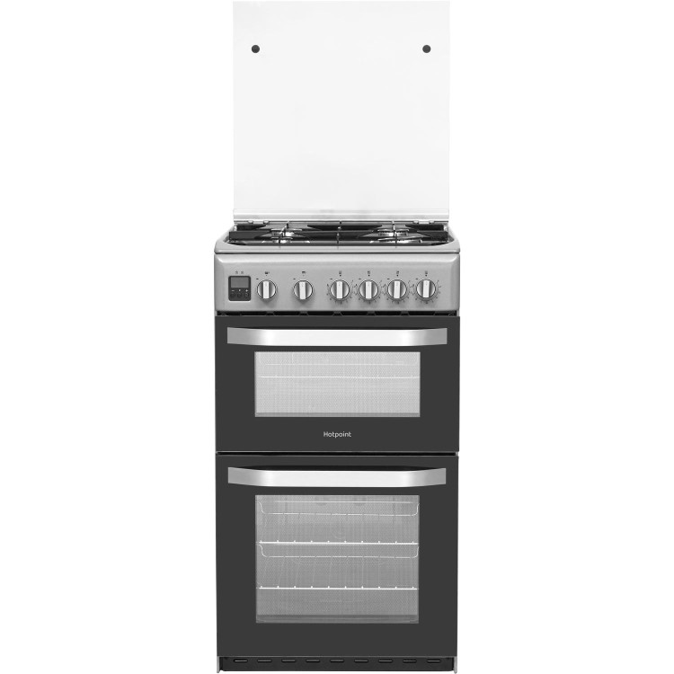 Hotpoint 50cm Double Cavity Gas Cooker with Lid - Silver