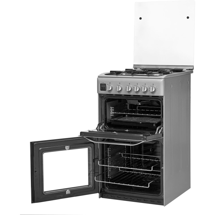 Hotpoint 50cm Double Cavity Gas Cooker with Lid - Silver