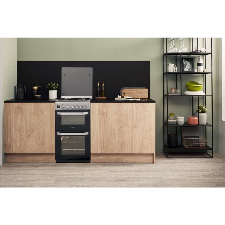 Hotpoint 50cm Double Cavity Gas Cooker with Lid - Silver