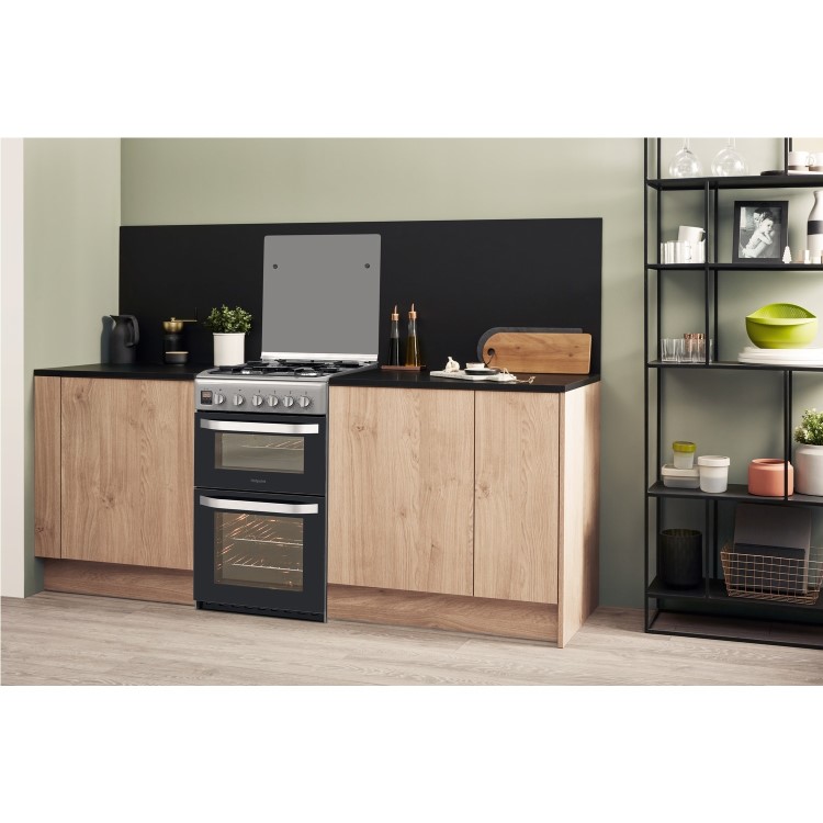 Hotpoint 50cm Double Cavity Gas Cooker with Lid - Silver