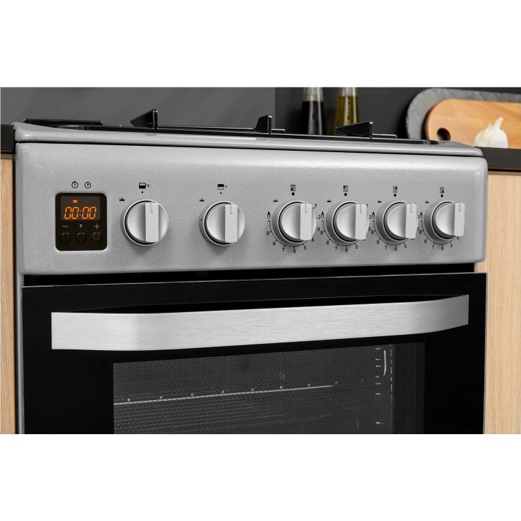 Hotpoint 50cm Double Cavity Gas Cooker with Lid - Silver