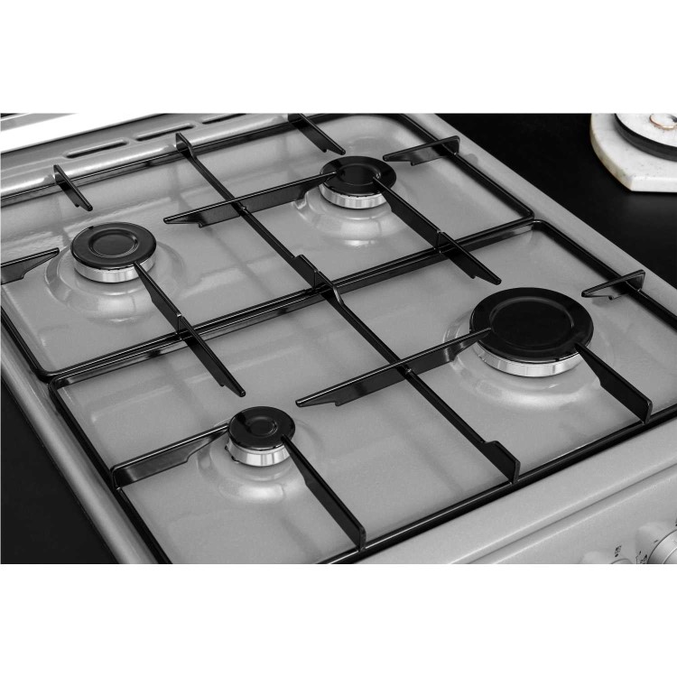 Hotpoint 50cm Double Cavity Gas Cooker with Lid - Silver