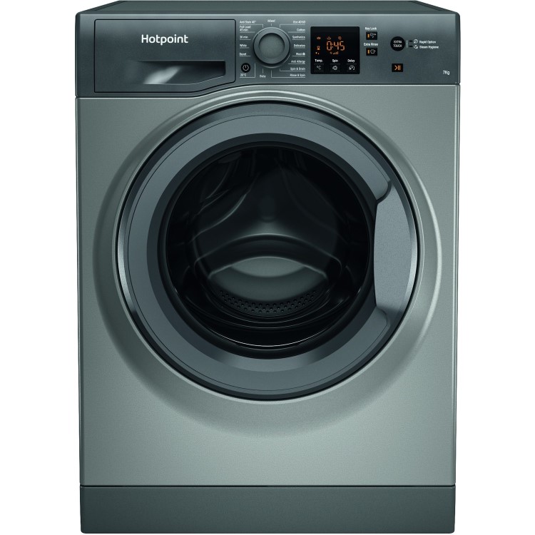 Refurbished Hotpoint NSWM742UGGUKN Freestanding 7KG 1400 Spin Washing Machine Graphite