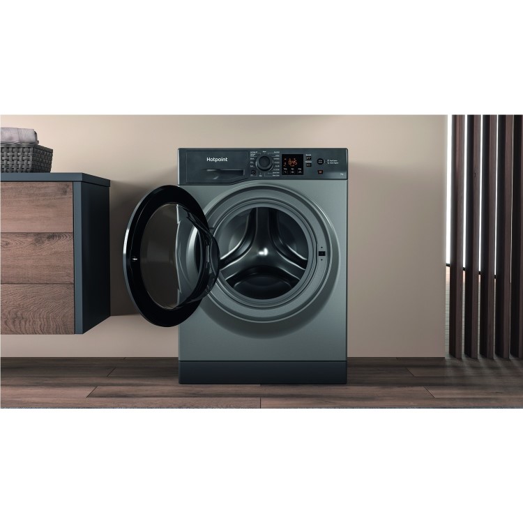 Refurbished Hotpoint NSWM742UGGUKN Freestanding 7KG 1400 Spin Washing Machine Graphite