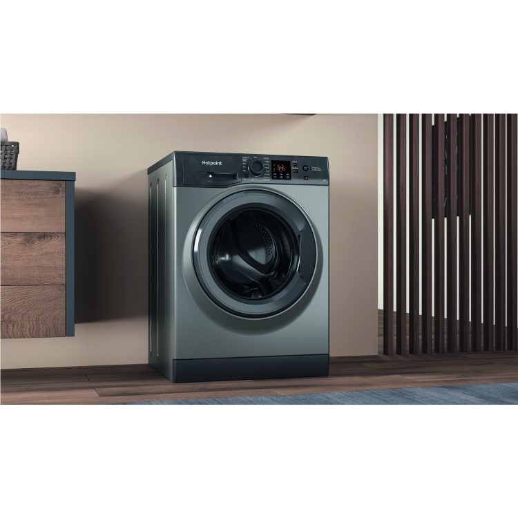 Refurbished Hotpoint NSWM742UGGUKN Freestanding 7KG 1400 Spin Washing Machine Graphite