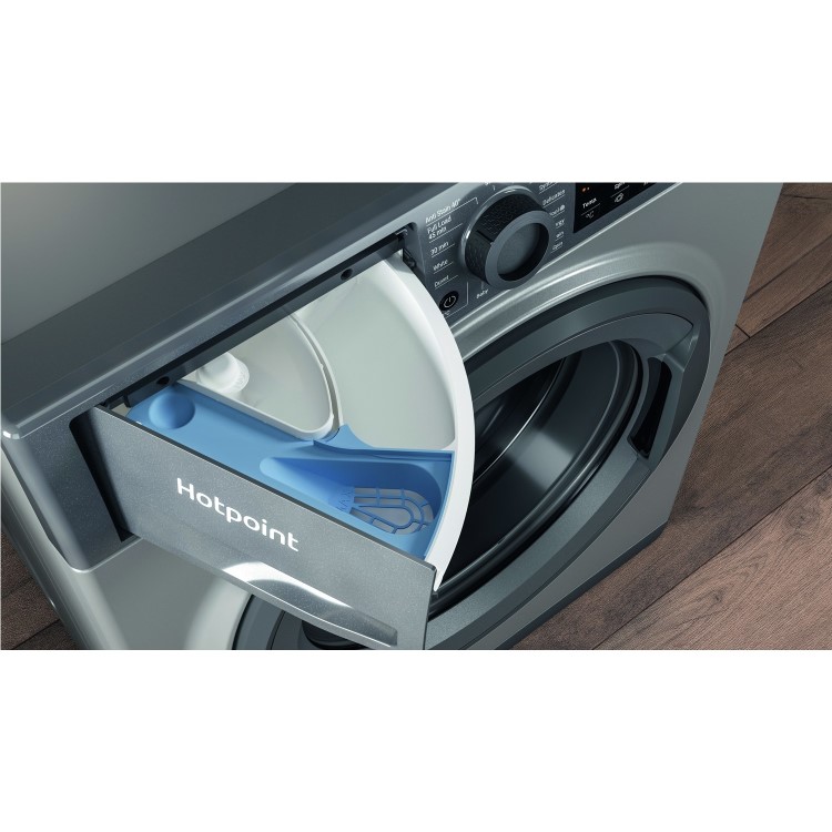 Refurbished Hotpoint NSWM742UGGUKN Freestanding 7KG 1400 Spin Washing Machine Graphite