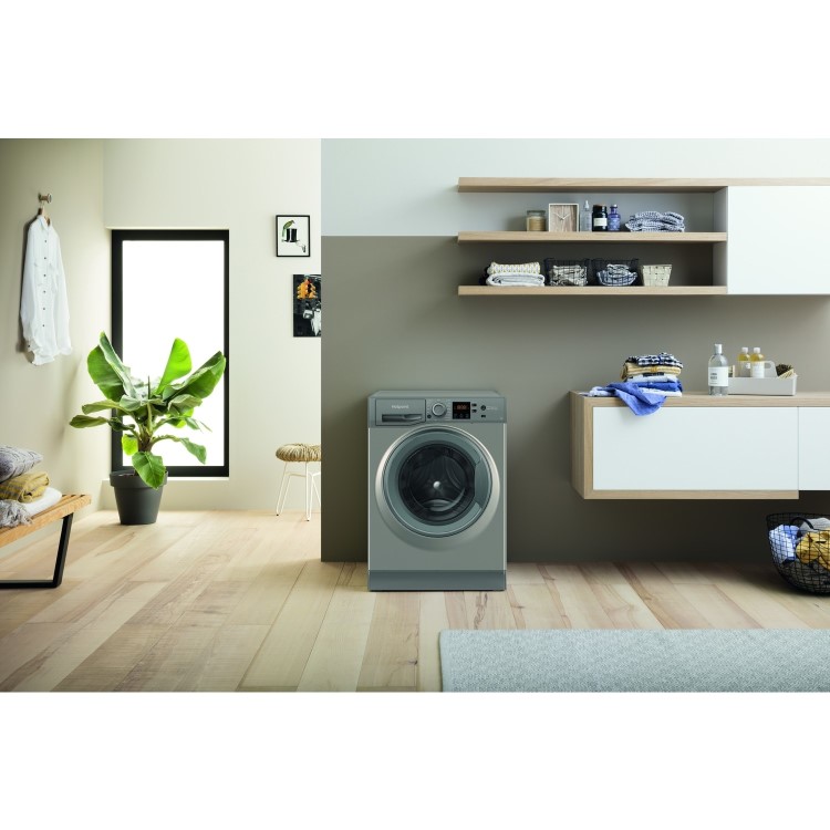 Refurbished Hotpoint NSWM742UGGUKN Freestanding 7KG 1400 Spin Washing Machine Graphite