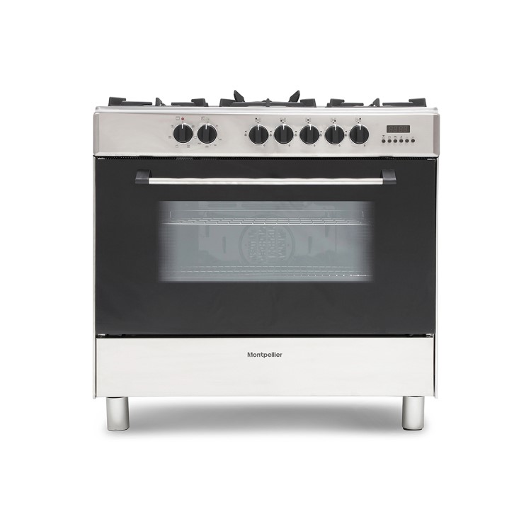 Refurbished Montpellier MR91DFMX 90cm Single Cavity Dual Fuel Range Cooker Stainless Steel
