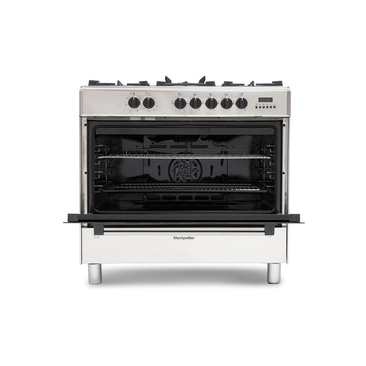 Refurbished Montpellier MR91DFMX 90cm Single Cavity Dual Fuel Range Cooker Stainless Steel