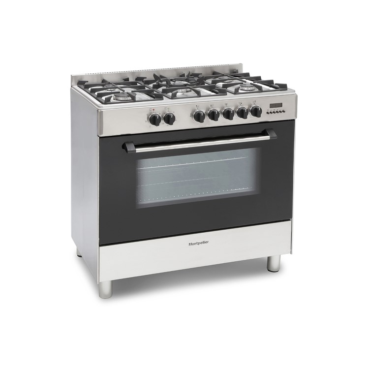 Refurbished Montpellier MR91DFMX 90cm Single Cavity Dual Fuel Range Cooker Stainless Steel