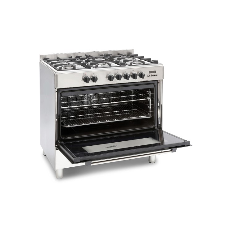 Refurbished Montpellier MR91DFMX 90cm Single Cavity Dual Fuel Range Cooker Stainless Steel