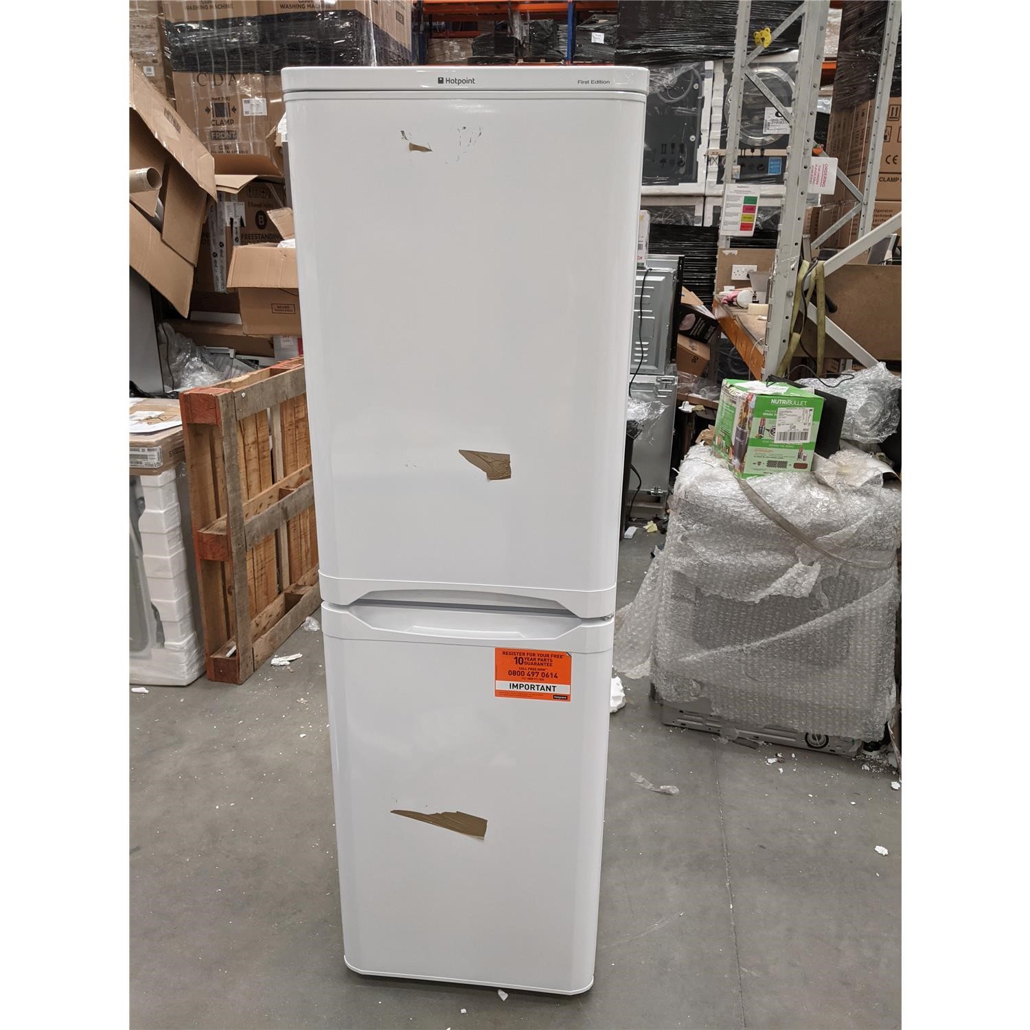 Refurbished Hotpoint HBD5517W 234 Litre Freestanding Fridge Freezer 50 50 Split 54.5cm Wide White