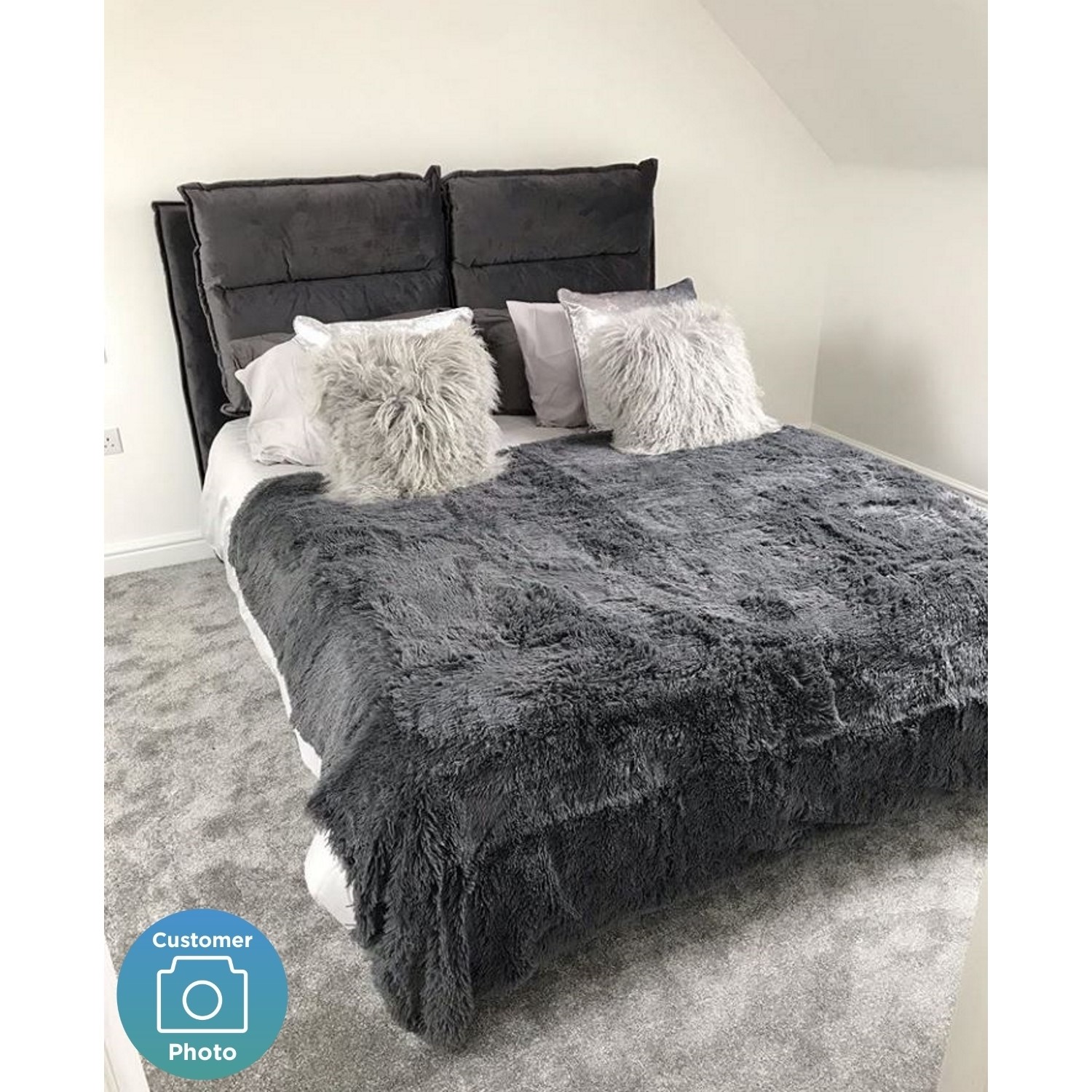 Grey Velvet King Size Ottoman Bed with Pillow Headboard Maddox BuyItDirect.ie