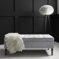 Grey Velvet End-of-Bed Ottoman Storage Bench with Button Detail - Safina