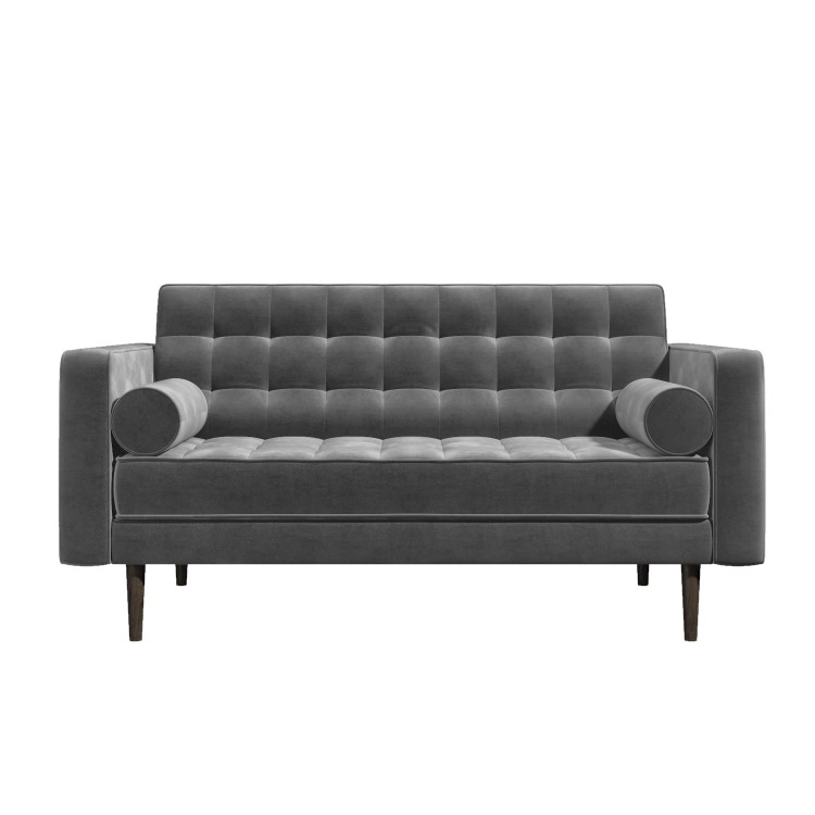 Grey Velvet 2 Seater Mid Century Quilted Sofa - Elba