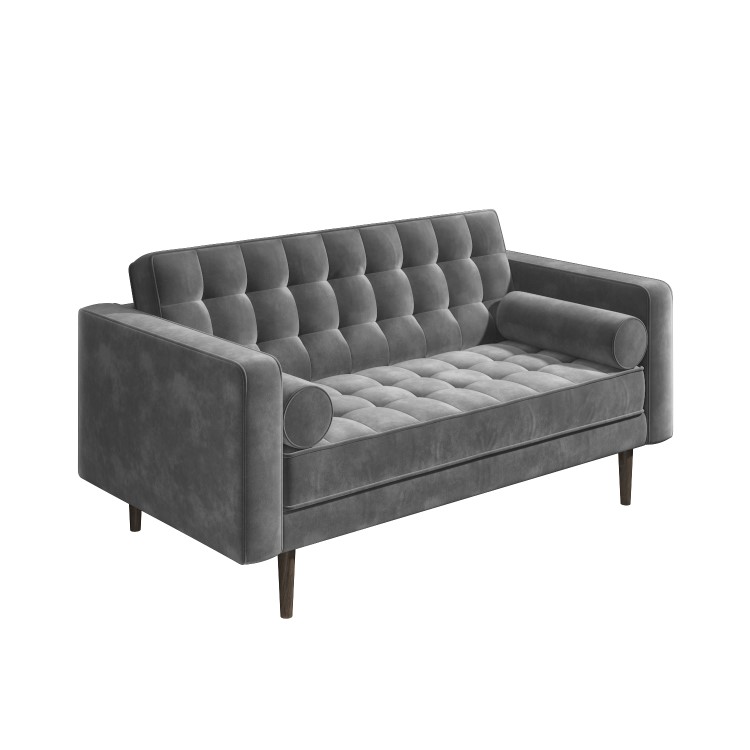 Grey Velvet 2 Seater Mid Century Quilted Sofa - Elba