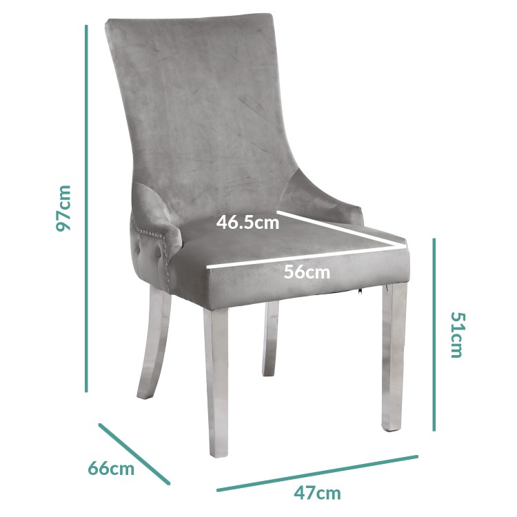 Pair of Button Back Grey Velvet Dining Chairs - Jade Boutique