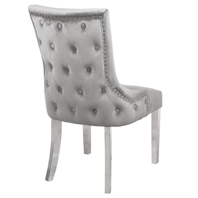 Pair of Button Back Grey Velvet Dining Chairs - Jade Boutique