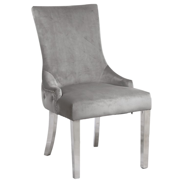 Pair of Button Back Grey Velvet Dining Chairs - Jade Boutique